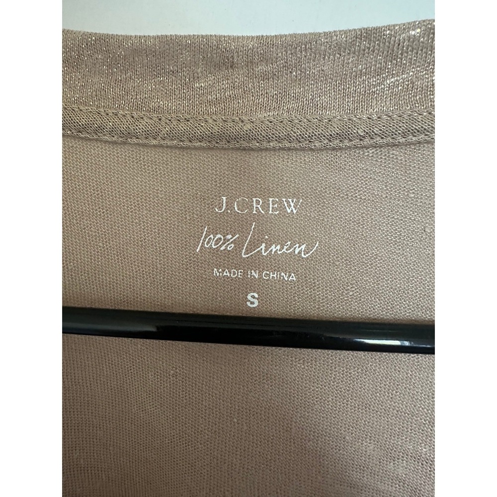 J.Crew Womens 100% Linen V-Neck Metallic Gold Shimmer Short Sleeve Tee Tan S - Picture 3 of 3